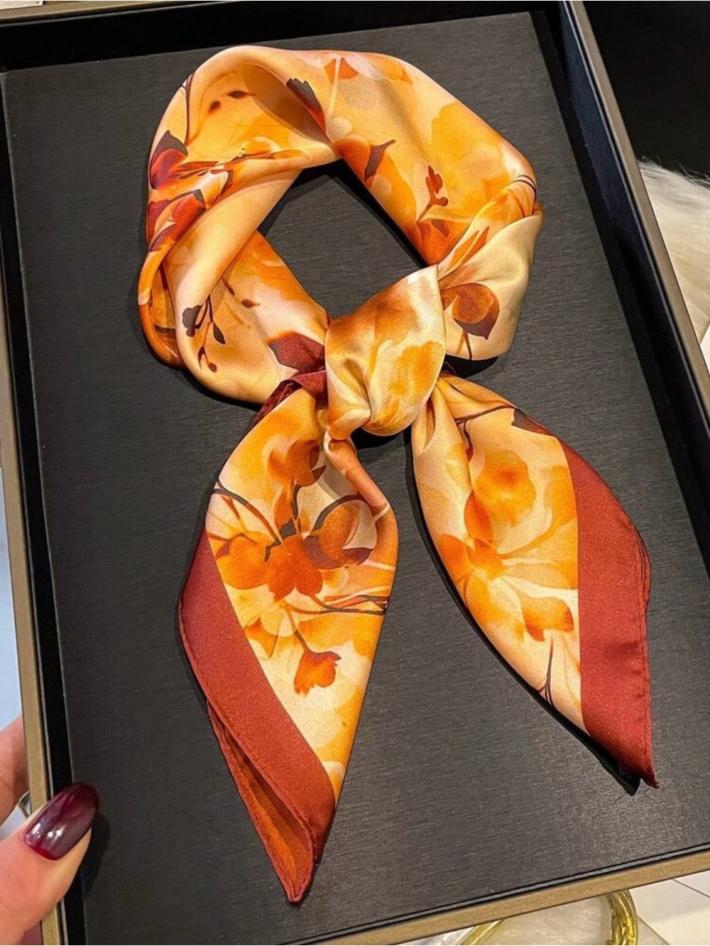 Orange floral silky scarf western wild rag, new!
